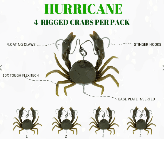 HURRICANE Lures Spider Crab 3.5 Grams 4 Pack soft bait - tackleaddiction.com.au