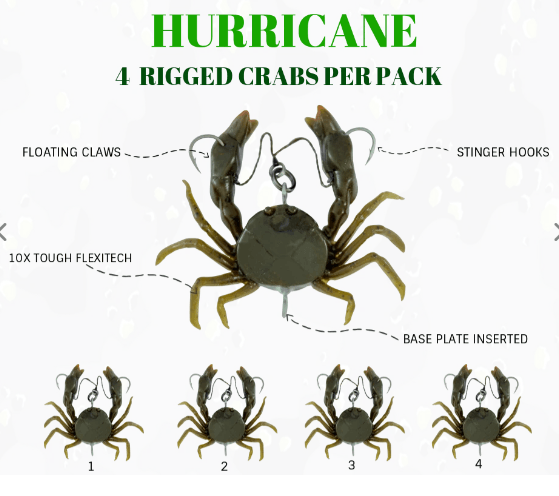 HURRICANE Lures Spider Crab 6.5 Grams 4 Pack soft bait - tackleaddiction.com.au
